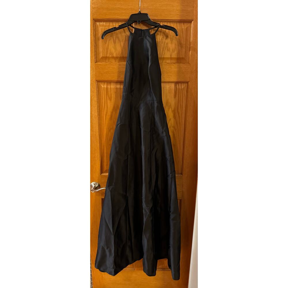 Alfred Sung Black Satin A-Line Gown - Timeless & Elegant D874 - Picture 4 of 9